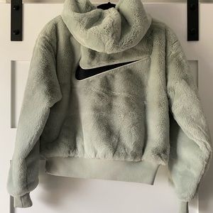 Grey Faux Fur Nike high waisted coat